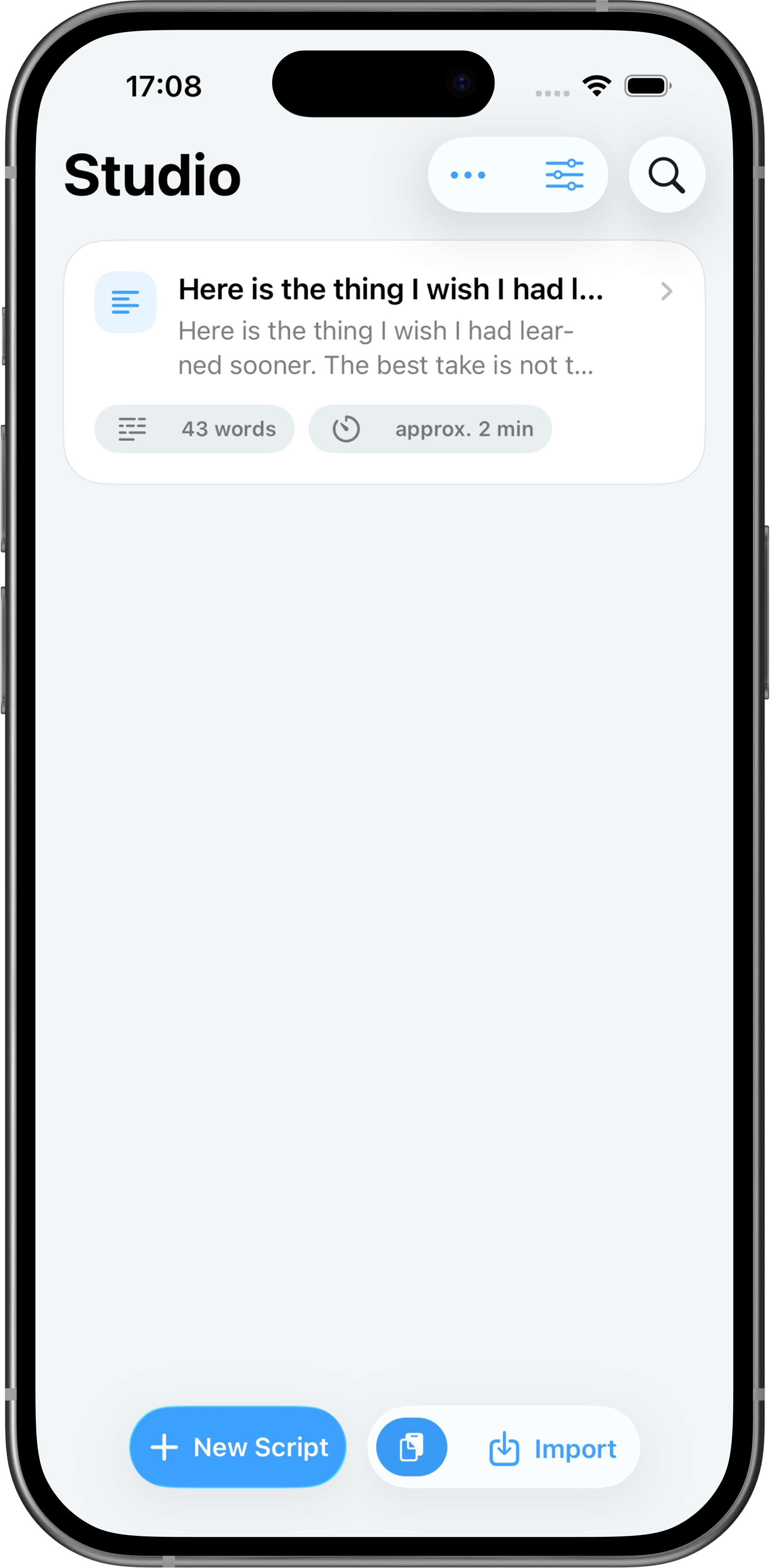 CueSpot's script library on iPhone