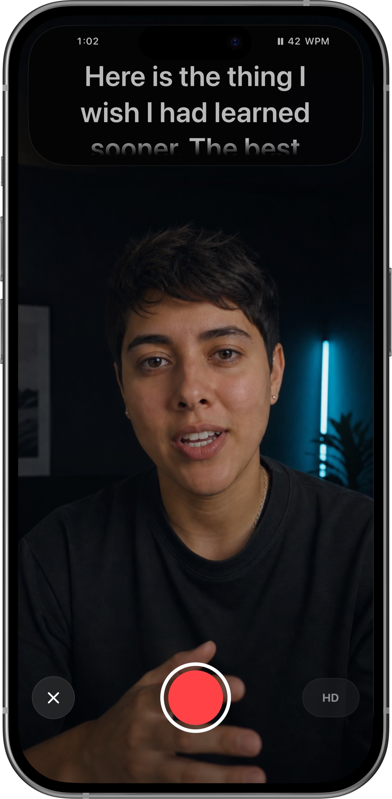 CueSpot's prompter and camera view on iPhone